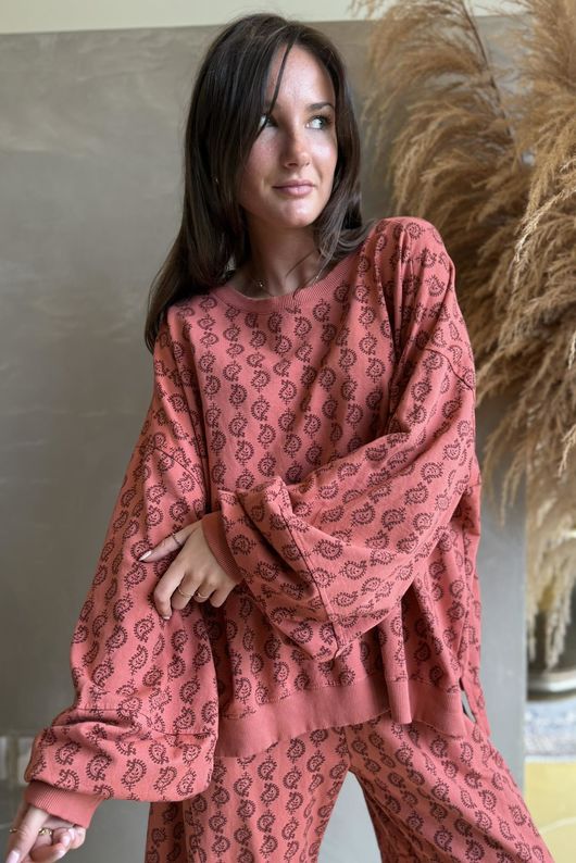 Indira Lantern Sleeve Sweatshirt Indian Red & Russet
